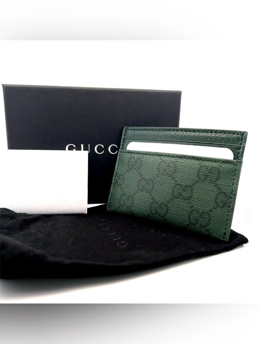 Gucci Essence Classic card case Dark Green GG Canvas Box + Dustbag